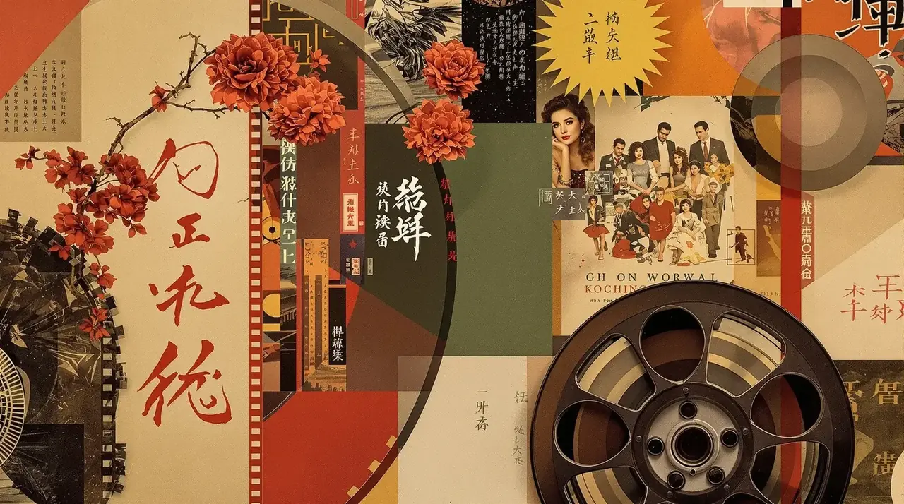 情趣电影 怀旧电影胶片与经典海报的艺术拼贴背景